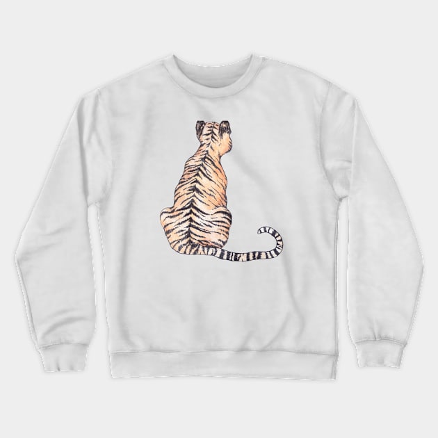 Tiger from behind ink and watercolor Crewneck Sweatshirt by wanderinglaur